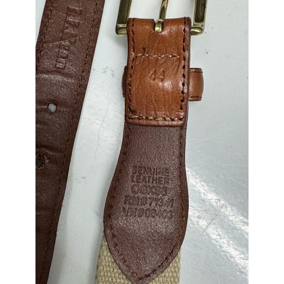 LL Bean Brown Leather Khaki Canvas Fish Embossed Belt Canada Size 44 - Picture 6 of 8